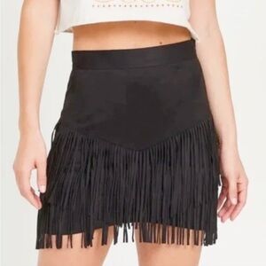 Black Fringe Mini Skirt